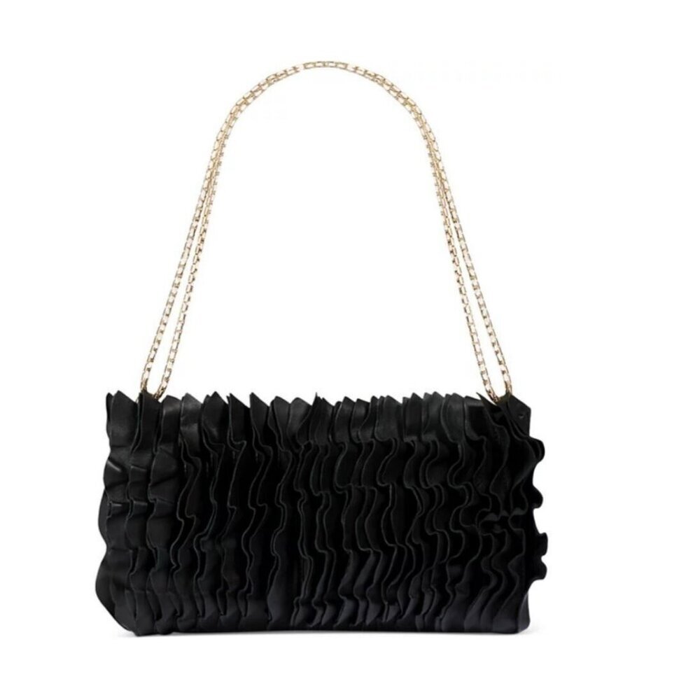 JASON WU Dahlia wavy frill leather ruffle small shoulder bag + Dust bag -BLACK